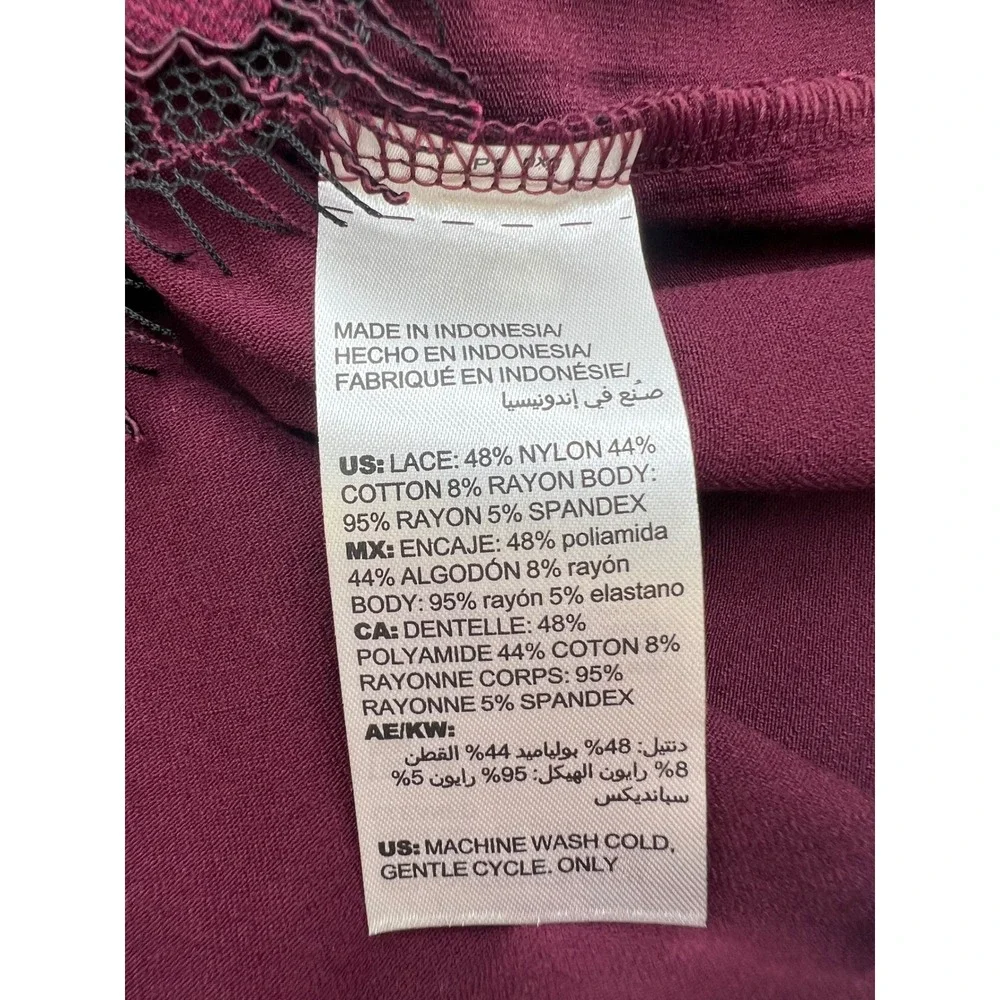 CHICO'S Lace Front Top Sz Small Deep Merlot Long Sleeve Floral Eyelash Knit NEW